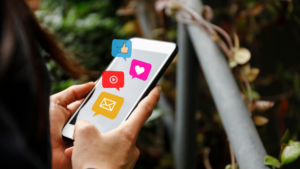 cell phone with social media icons